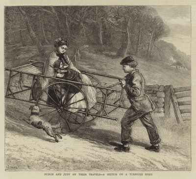 Punch e Judy nei loro viaggi, uno schizzo su una strada a pedaggio da Samuel Edmund Waller