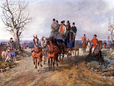 Una carrozza e quattro cavalli sulla strada aperta da Samuel Henry Alken