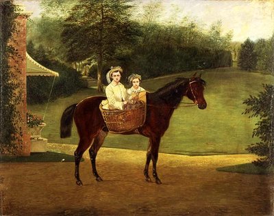 Ritratto di due ragazze in un paniere su un pony da Samuel Henry Alken