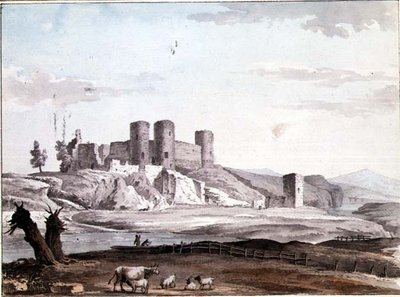 Castello di Rhuddlan dal ponte da Samuel Hieronymous Grimm