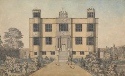 Barlborough Hall, vicino a Chesterfield, Derbyshire: la facciata principale della Hall da Samuel Hieronymus Grimm