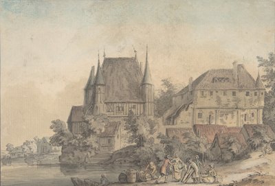 Veduta di un villaggio lungo un fiume da Samuel Hieronymus Grimm