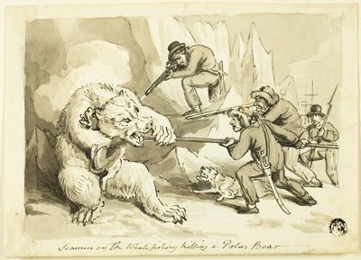 Marinai nella caccia alla balena che uccidono un orso polare (recto); Conchiglia (verso) da Samuel Howett