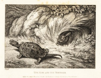 Una tartaruga supera una lepre addormentata in una gara da Samuel Howitt
