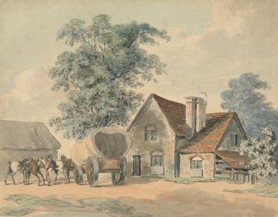 Cavalli e carro fuori da un cottage da Samuel Howitt
