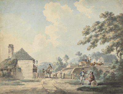 La casa del pedaggio con una carrozza che attraversa il ponte da Samuel Howitt