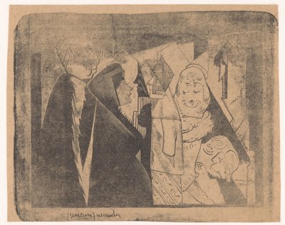 Fantasia: varie figure, la seconda da sinistra una donna con viso maculato in profilo a destra da Samuel Jessurun de Mesquita (signed by artist)