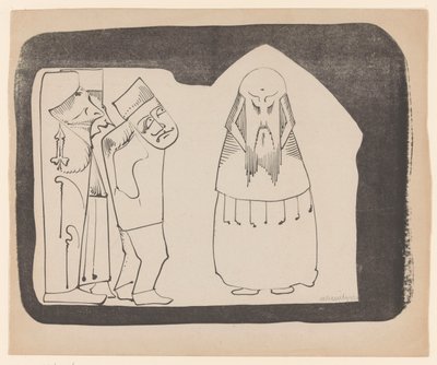 Fantasia: a sinistra tre figure verso destra, a destra una figura frontale di tipo cinese da Samuel Jessurun de Mesquita (signed by artist)