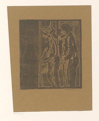Due uomini vicino a una figura con occhi chiusi da Samuel Jessurun de Mesquita (signed by artist)