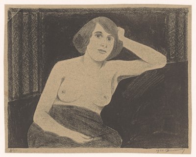 Nudo femminile seduto su una panca, con la mano sulla testa da Samuel Jessurun de Mesquita (signed by artist)