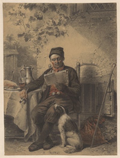 Uomo che legge con cane da Samuel Johannes de Vletter