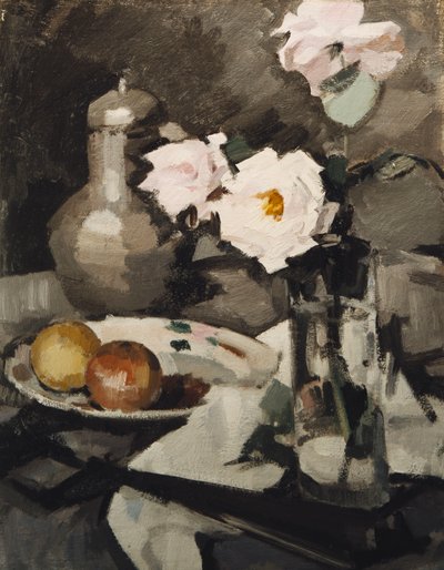 Rose rosa in un vaso di vetro, c. 1924 da Samuel John Peploe