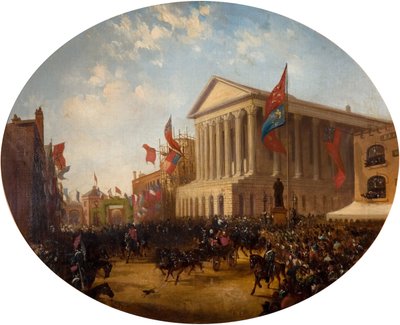 Il duca di Cambridge lascia il municipio, Birmingham, 1857 da Samuel Lines