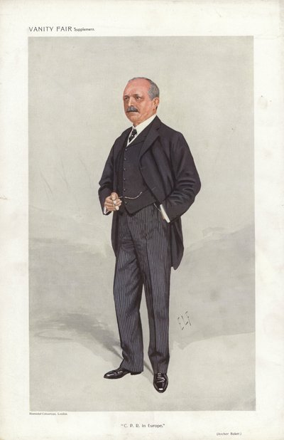 Archer Baker, C P R in Europa, caricatura di Vanity Fair da Samuel Luke (after) Fildes