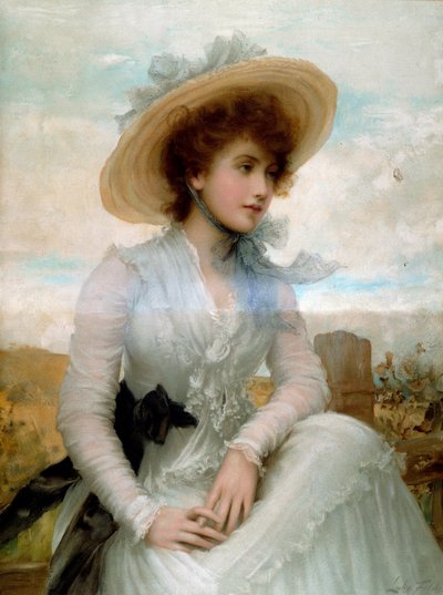 Ritratto di una giovane donna con cappello di paglia da Samuel Luke Fildes