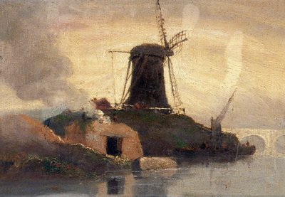 Mulino a vento e fornace di mattoni sul fiume da Samuel Owen