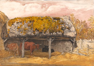 Una stalla con un tetto muschioso da Samuel Palmer