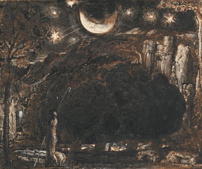 Un pastore e il suo gregge sotto la luna e le stelle da Samuel Palmer