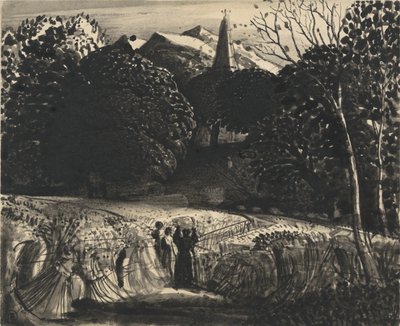 Campo di grano e chiesa al chiaro di luna da Samuel Palmer