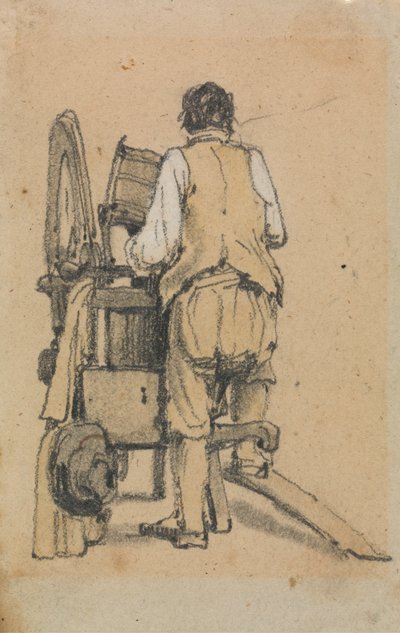 Un lavoratore visto da dietro che opera una macchina da Samuel Prout
