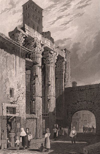 Colonne del Tempio di Marte Ultore, Roma, Lazio, Italia, incisione in acciaio da un disegno di Samuel Prout (1783-1852), circa 15x11.5 cm da Samuel Prout