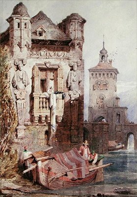 Figure in una barca con edifici da Samuel Prout
