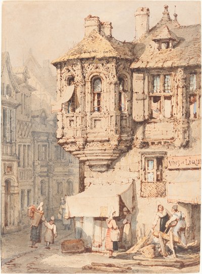 Scena di strada francese con torre medievale da Samuel Prout