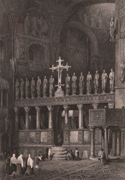 Iconostasi nella Basilica di San Marco, Venezia, Veneto, Italia, incisione in acciaio da un disegno di Samuel Prout (1783-1852), circa 15x11.5 cm da Samuel Prout