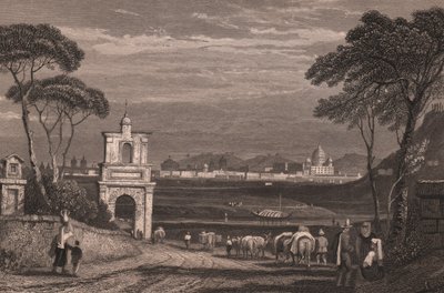 Roma con la cupola della Basilica di San Pietro a destra, Lazio, Italia, incisione su acciaio da un disegno di Samuel Prout da Samuel Prout