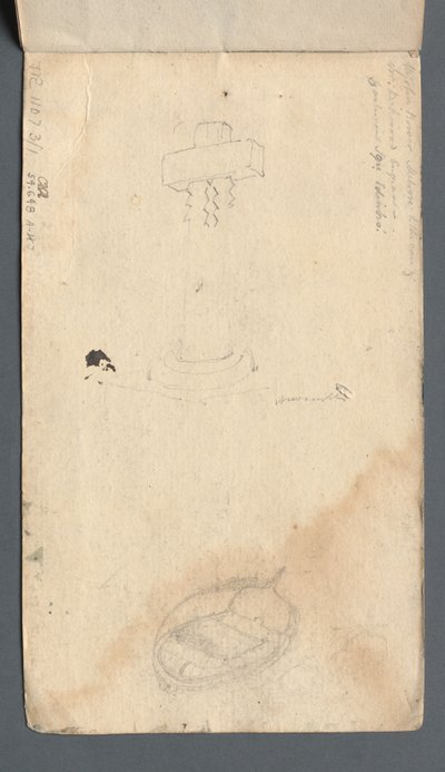 Taccuino: Studio di croce e barca a remi sulla copertina posteriore, 1814 da Samuel Prout
