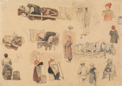 Schizzi di contadini e cavalli da lavoro da Samuel Prout