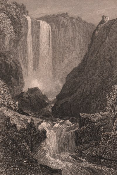 Vista delle Cascate delle Marmore vicino a Terni, Umbria, Italia, incisione su acciaio dopo un disegno di Samuel Prout da Samuel Prout