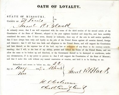 Giuramento di fedeltà di Samuel R. Black del Missouri, Contea di St. Louis da Samuel R. Black