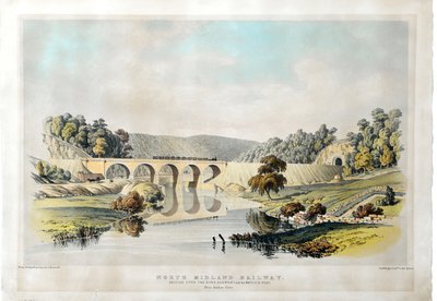 Ponte ferroviario del North Midland Railway sul fiume Derwent e la strada di Matlock vicino ad Amber Gate. 1840 da Samuel Russell