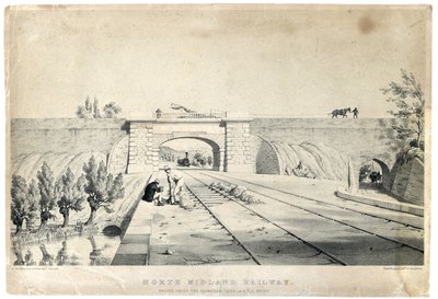 Ponte ferroviario del Nord Midland sotto il canale Cromford a Bull Bridge, c.1840 da Samuel Russell