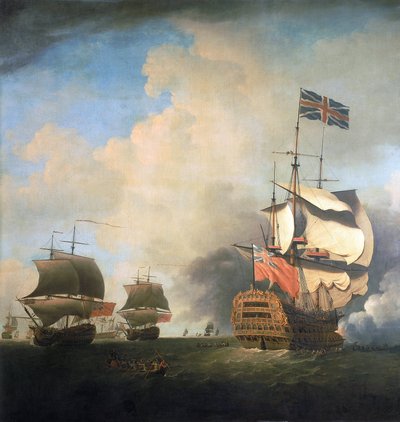 Navi da guerra della Royal Navy britannica, che manovrano le loro vele nel vento da Samuel Scott