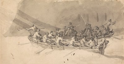 Due barche con equipaggi, studio per Il Royal William in mare da Samuel Scott