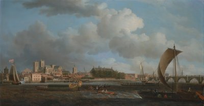 Westminster da Lambeth, con la barca cerimoniale della Ironmongers Company da Samuel Scott