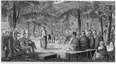 Il maggiore Long tiene un consiglio con gli indiani Oto (Missouri), inciso da Lawson, 1819 da Samuel Seymour
