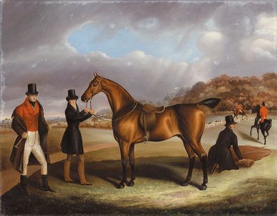 Lord George Bentinck con il suo cacciatore preferito e stallieri, in un paesaggio con una caccia oltre da Samuel Spode