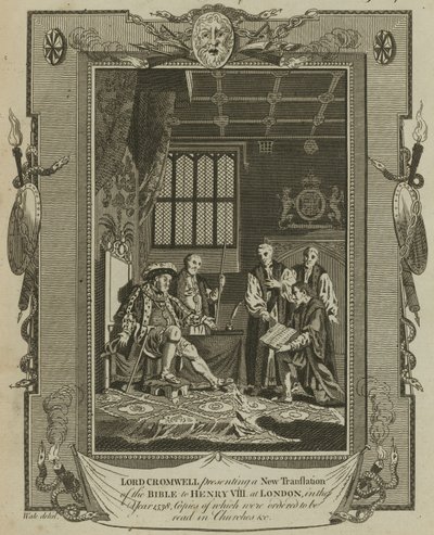 Lord Cromwell presenta una nuova traduzione della Bibbia a Re Enrico VIII a Londra nell