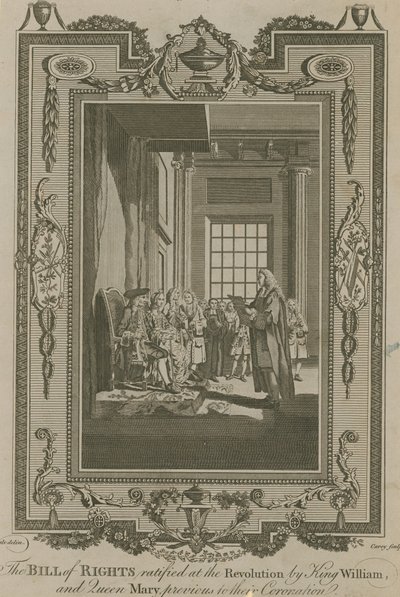 La Carta dei Diritti ratificata alla Rivoluzione da Re Guglielmo e Regina Maria da Samuel Wale