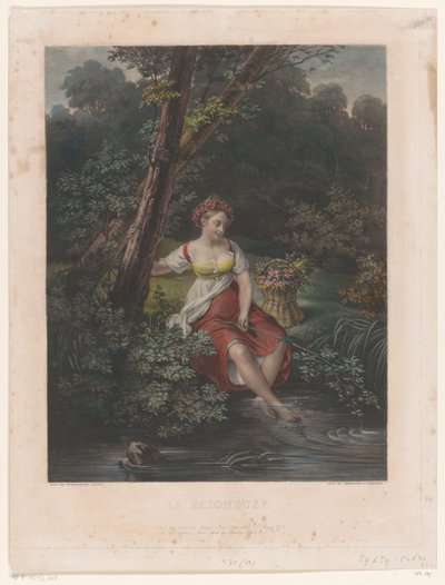 Giovane donna con corona di fiori e piedi nell