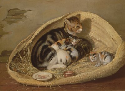 Gatto con i suoi gattini in un cesto, 1797 da Samuel de Wilde