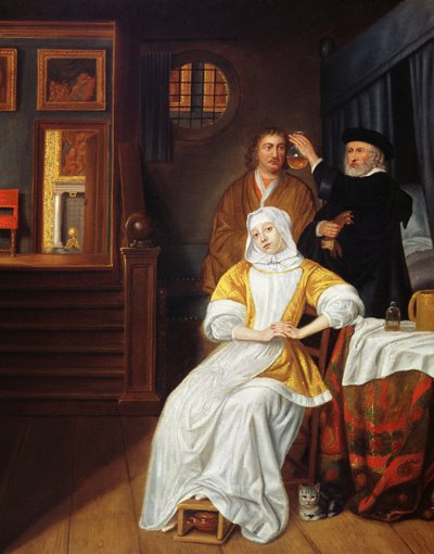 Un dottore visita una giovane donna in una camera da letto da Samuel van Hoogstraten