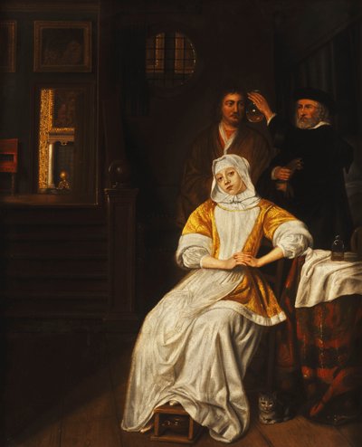 Un dottore visita una giovane signora in una camera da letto da Samuel van Hoogstraten