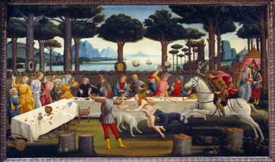Storia di Nastagio degli Onesti: Banchetto nella pineta, terzo pannello di una serie di quattro da Sandro Botticelli