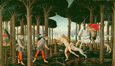 La Visione di Nastagio della Caccia Spettrale nella Foresta: Scena I della Storia di Nastagio degli Onesti da Sandro (and workshop) Botticelli
