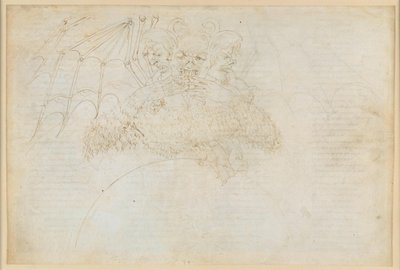La Divina Commedia, Inferno XXXIV (1): Il centro dell’Inferno: Lucifero che schiaccia Giuda, Bruto e Cassio nel ghiaccio della Giudecca da Sandro Botticelli