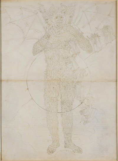La Divina Commedia, Inferno XXXIV (2). Il centro dell’Inferno: Lucifero in tutta la sua statura (il Grande Satana); l’addio all’Inferno da Sandro Botticelli